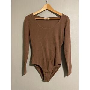 Vintage Betty Blue Womens Bodysuit Large Brown Floral Long Sleeve Grunge 90s